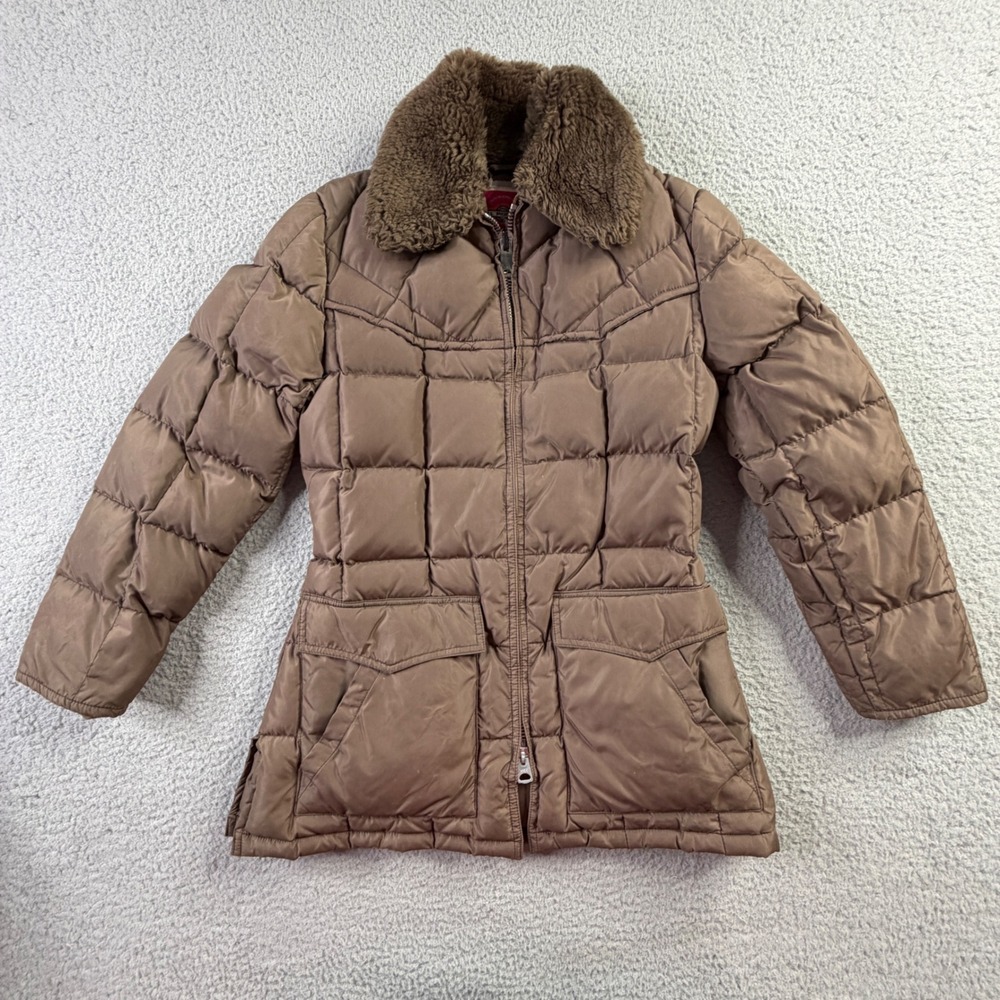 Vintage Ms Pioneer Down Puffer Jacket Faux Fur Collar Made In Hong Kong Womens M